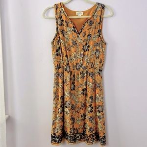 Market & Spruce Yellow Cream Blue Auria Pixel Embroidered A-Line Dress Size M